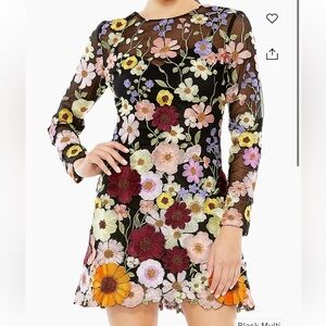 NEW Mac Duggal Floral Embroidered Long Sleeve Mini Dress Size 12